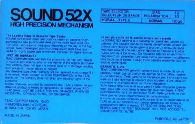 Compact Cassette:  Teac - SOUND 52X 52