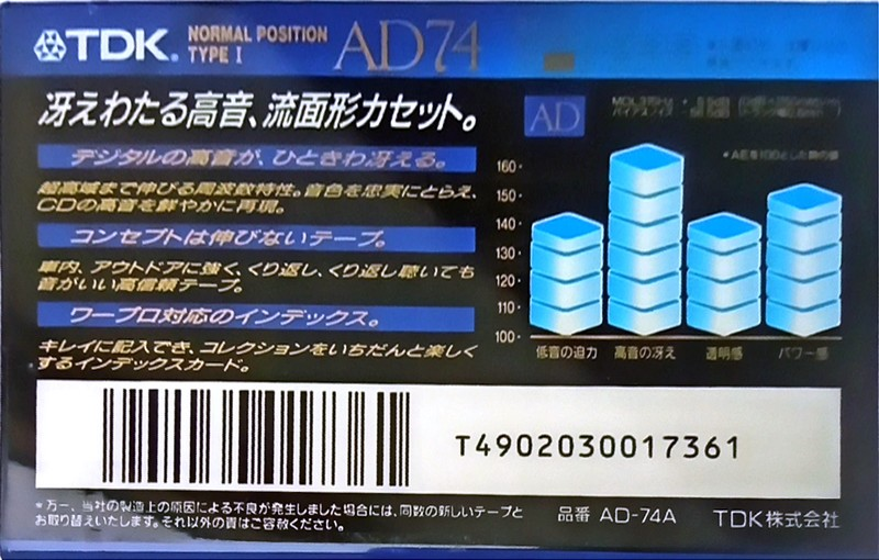 Compact Cassette TDK AD 74 "AD-74A" Type I Normal 1992 Japan