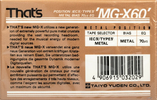 Compact Cassette Thats MG-X 60 Type IV Metal 1990 Europe
