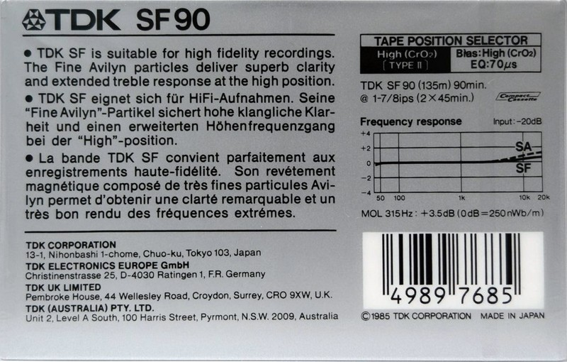 Compact Cassette TDK SF 90 "87 Championships in Athletics Rome, Italy" Type II Chrome 1986 Europe