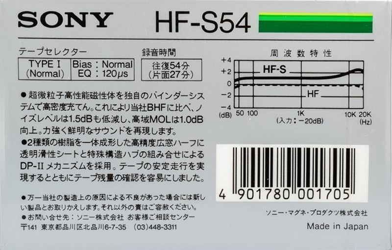 Compact Cassette Sony HF-S 54 Type I Normal 1985 Japan