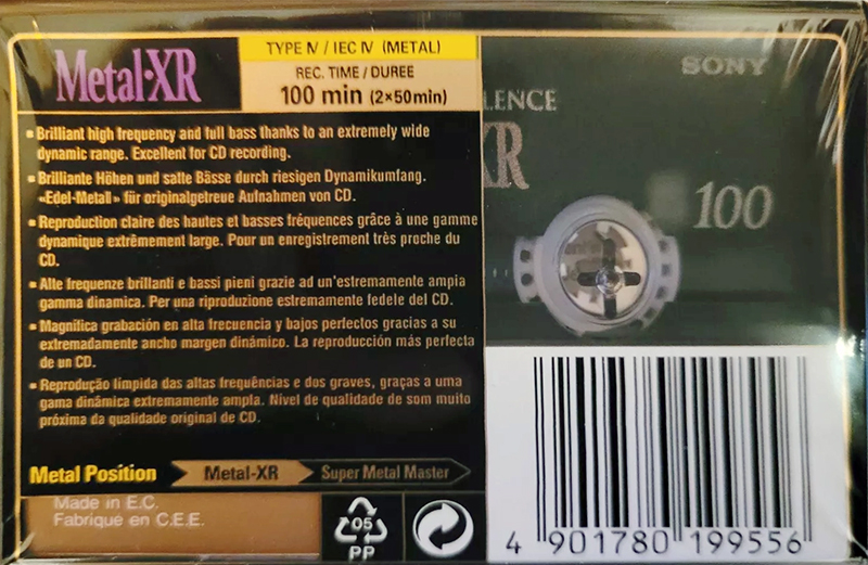 Compact Cassette Sony Metal-XR 100 "C-100 MTLXRA" Type IV Metal 1996 Europe