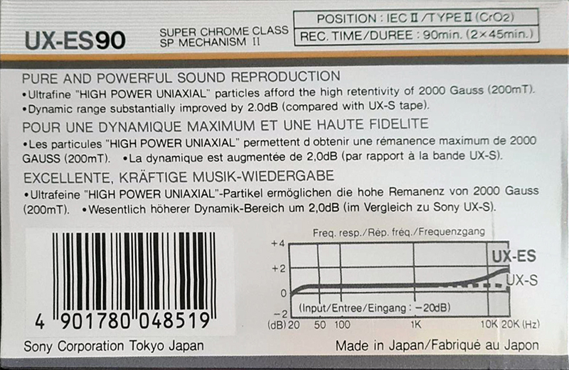 Compact Cassette Sony UX-ES 90 Type II Chrome 1986 Europe