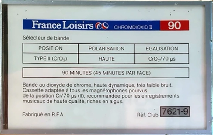 Compact Cassette France Loisirs 90 Type II Chrome France