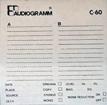 Compact Cassette Audiogramm 60 Type I Normal France