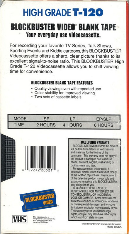 VHS, Video Home System: Sony Blockbuster -  120