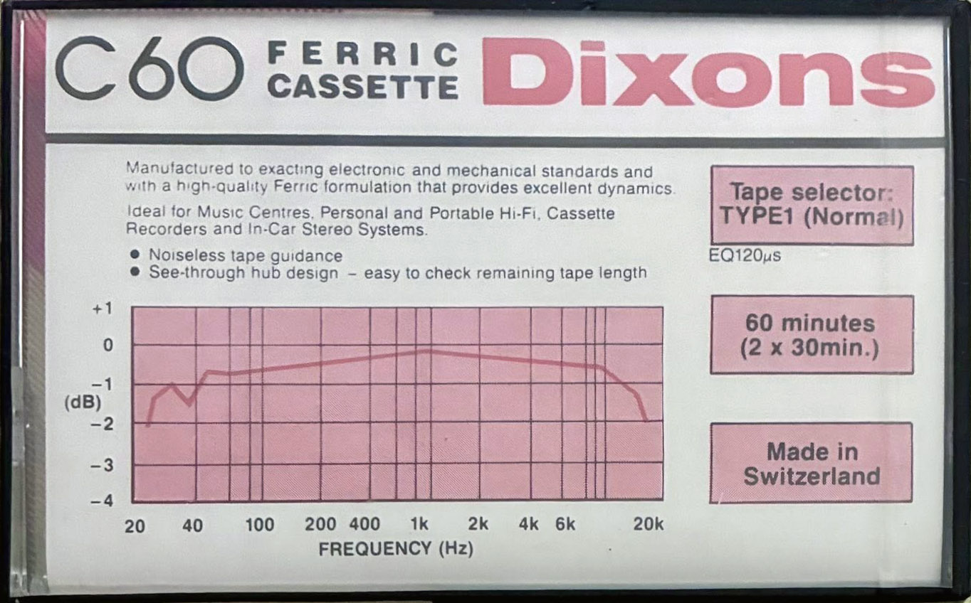 Compact Cassette Dixons 60 Type I Normal 1980 UK