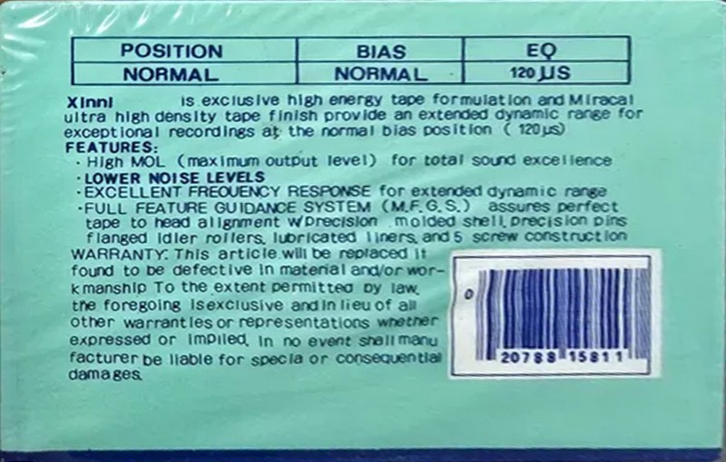 Compact Cassette Xinni 60 Type I Normal 1991 USA
