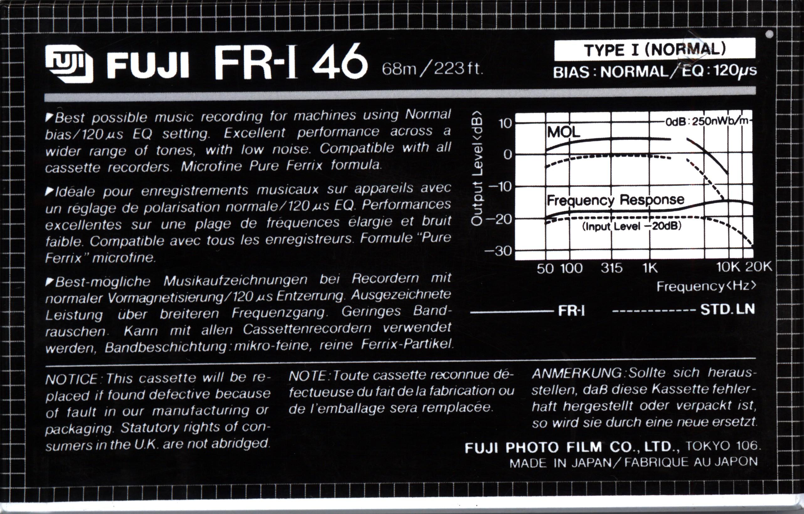 Compact Cassette Fuji FR-I 46 Type I Normal 1982 North America