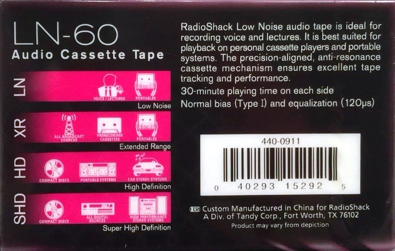 2 pack Radio Shack LN 60 Type I Normal 1997 USA