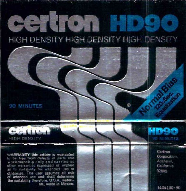Compact Cassette Certron HD 90 Type I Normal 1978 USA