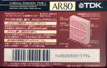 Compact Cassette TDK AR 80 "AR-80R" Type I Normal 1992 Japan