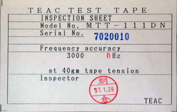 Compact Cassette Teac MTT "111DN" Test Cassette Japan