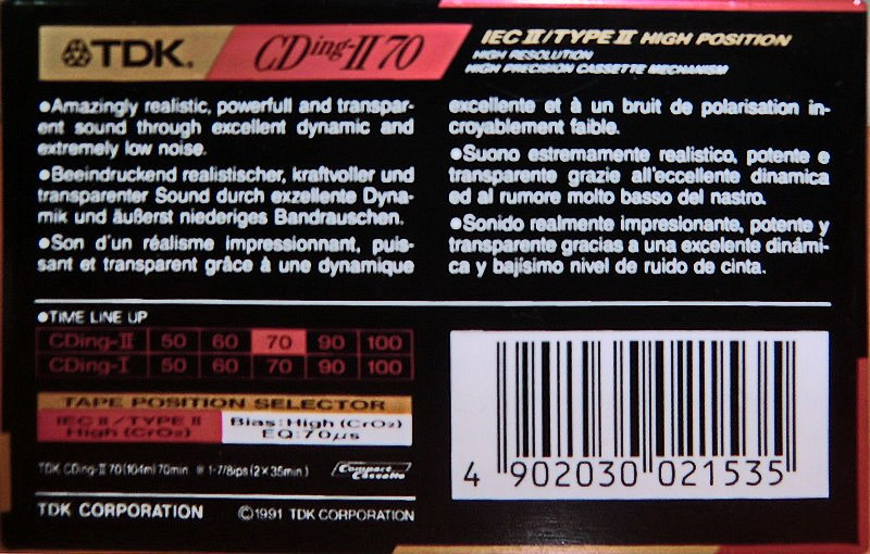 Compact Cassette TDK CDing 2 70 Type II Chrome 1991 Europe