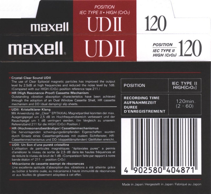 Compact Cassette Maxell UDII / UD2 120 Type II Chrome 1988 Europe