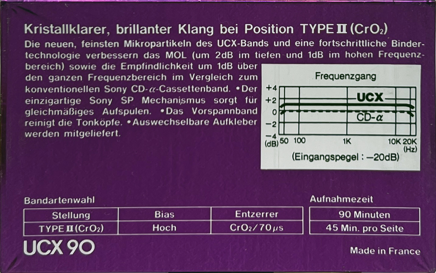Compact Cassette Sony UCX 90 Type II Chrome 1982 Germany
