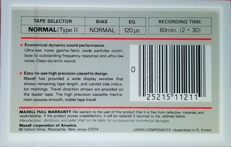 Compact Cassette Maxell LN 60 Type I Normal 1983 USA