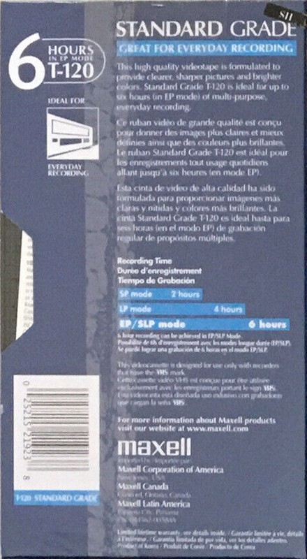 VHS, Video Home System Maxell Standard Grade 120 Type I Normal Latin America, North America