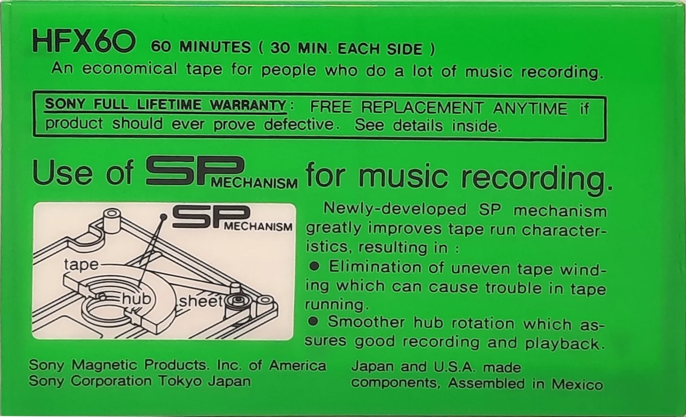 Compact Cassette Sony HFX 60 Type I Normal 1978 North America