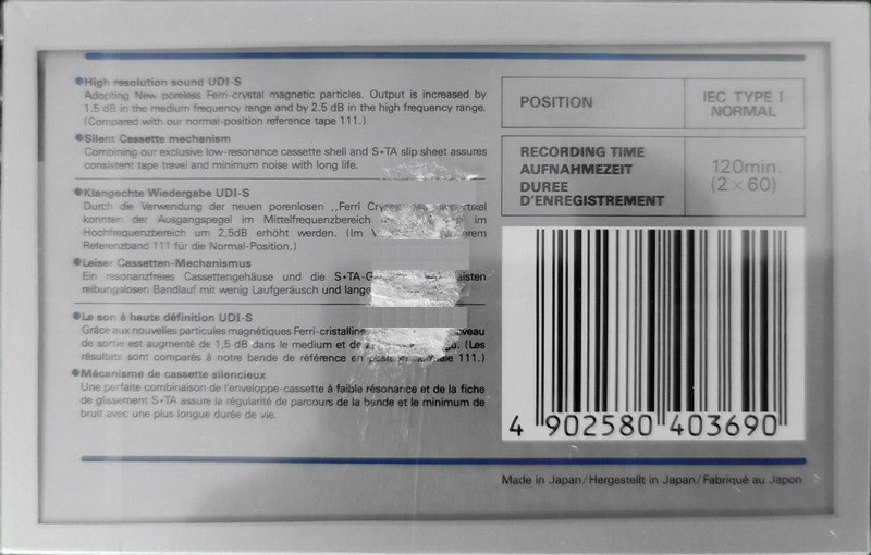 Compact Cassette Maxell UDI-S 120 Type I Normal 1986 Europe