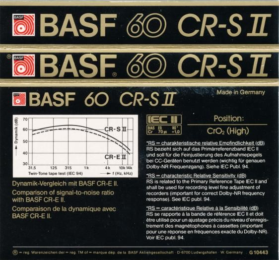 Compact Cassette BASF Chromdioxid Super II 60 "CR-S II" Type II Chrome 1985 Europe