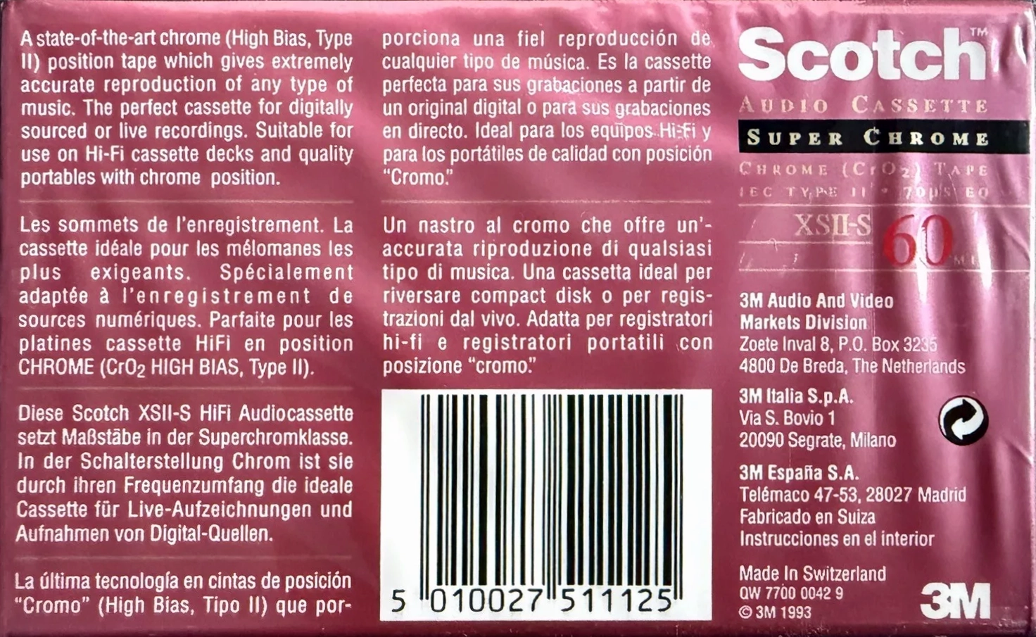 Compact Cassette Scotch XS II-S 60 Type II Chrome 1993 Europe