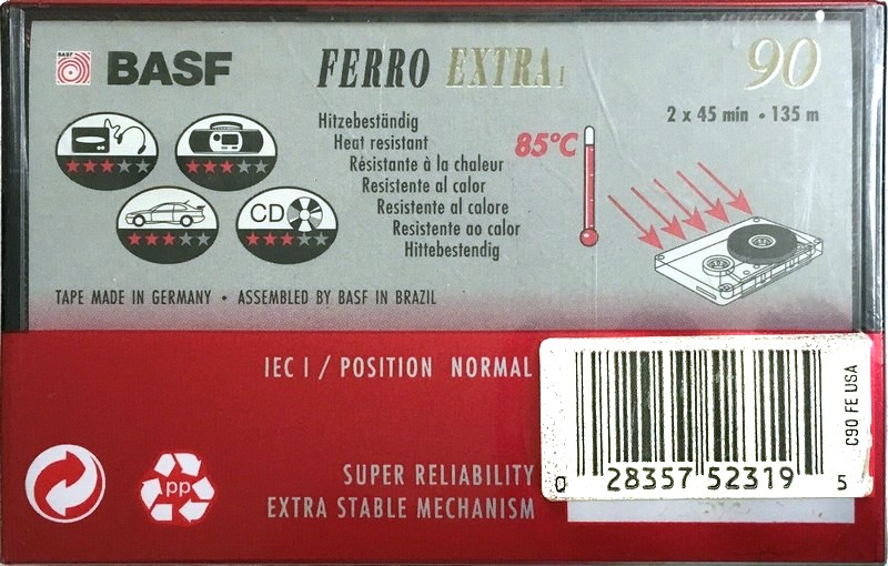 Compact Cassette BASF Ferro Extra I 90 Type I Normal 1993 USA
