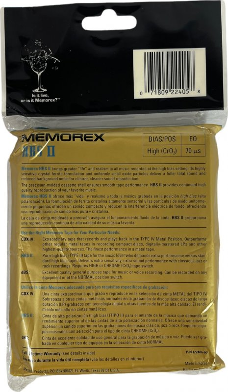 Blister Memorex HBS II 110 Type II Chrome 1994 Canada, USA
