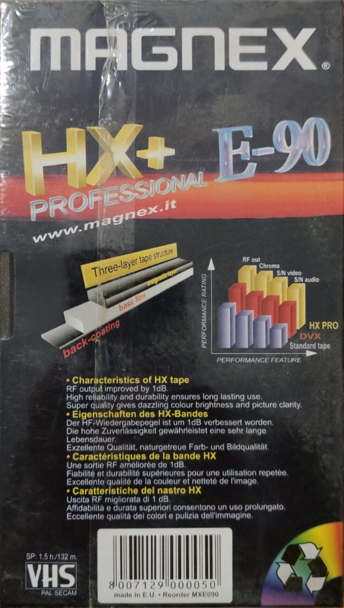 VHS, Video Home System Magnex HX+ 90 Type I Normal Europe