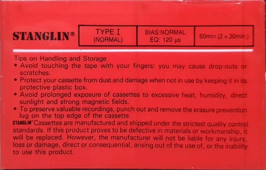 Compact Cassette Stanglin HE 60 Type I Normal Hong Kong