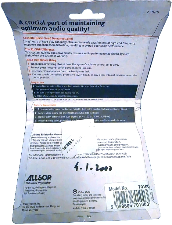 Blister Allsop "70100" Head Demagnetiser 1995 Europe