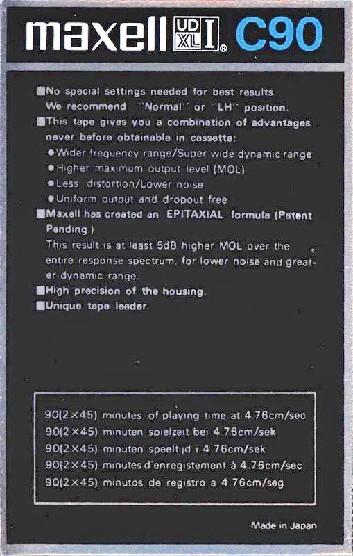 Compact Cassette Maxell UD XLI 90 Type I Normal 1977 Europe