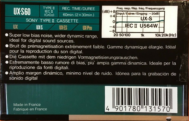 Compact Cassette Sony UX-S 60 "UX-S60c" Type II Chrome 1990 Europe