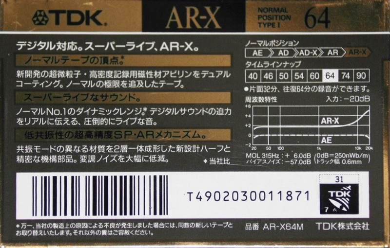 Compact Cassette TDK AR-X 64 "AR-X64M" Type I Normal 1990 Japan
