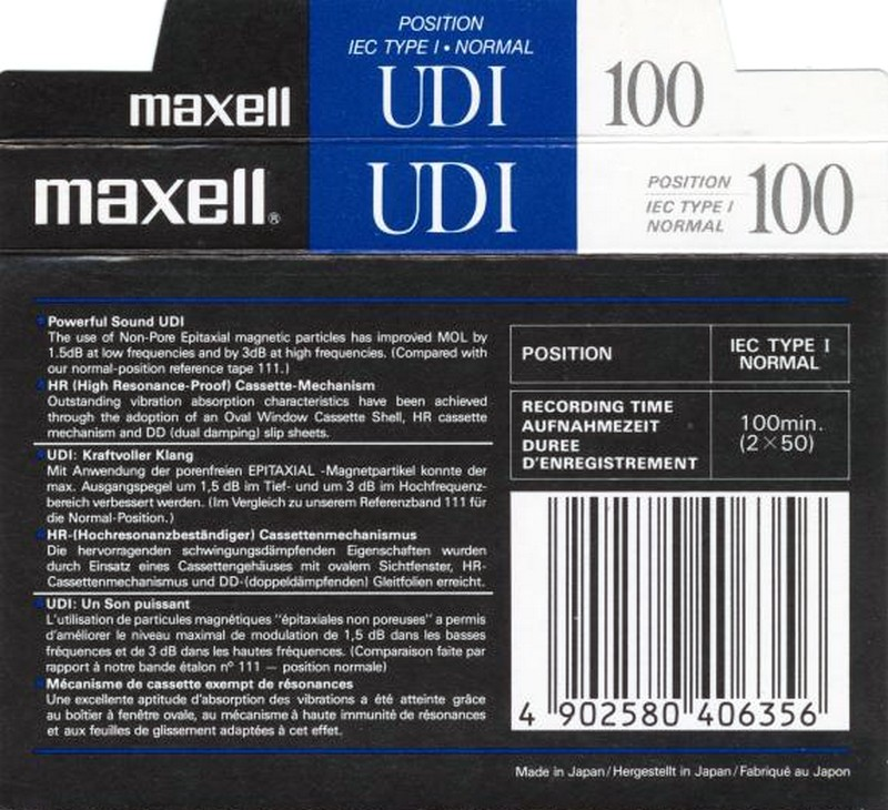 Compact Cassette Maxell UDI / UD1 100 Type I Normal 1988 Europe