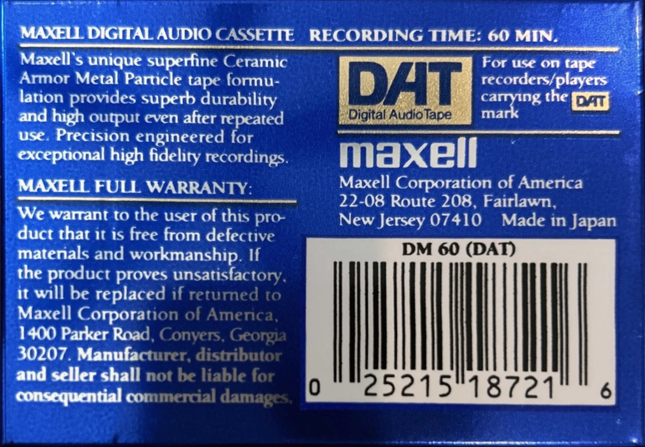 Digital Audio Tape Maxell 60 Type IV Metal 1989 USA