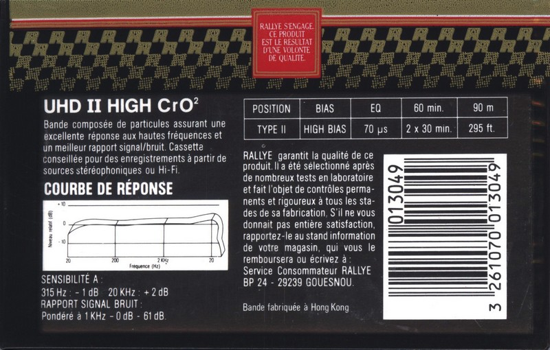 Compact Cassette Rallye UHD II 60 Type II Chrome 1996 France