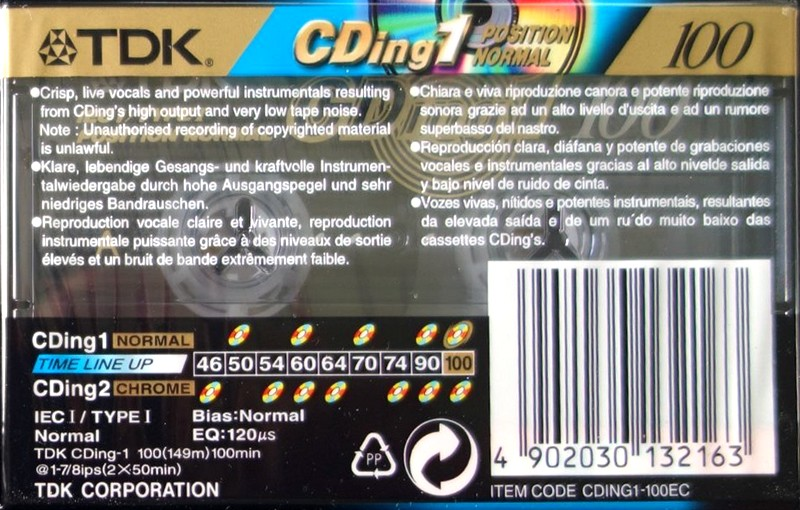 Compact Cassette TDK CDing 1 100 "CDING1-100EC" Type I Normal 2001 Europe