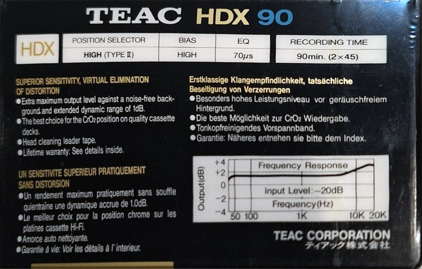 Compact Cassette Teac HDX 90 Type II Chrome 1989 Europe