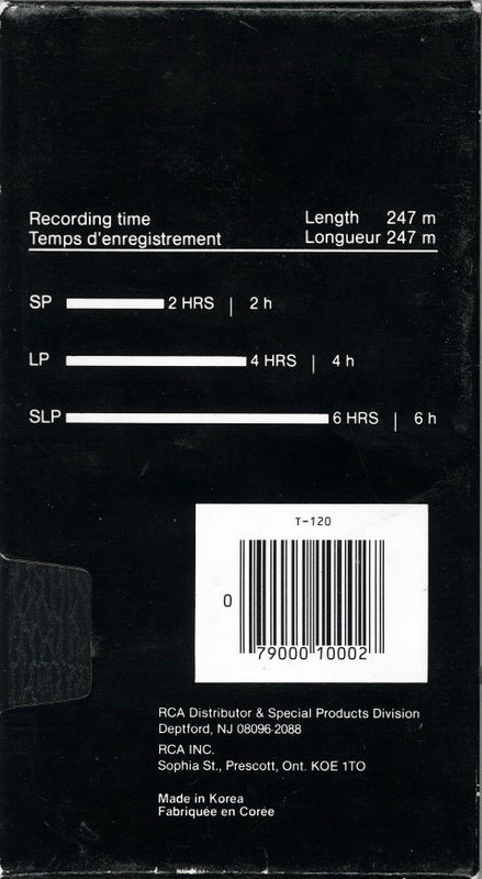 VHS, Video Home System RCA 120 "SelectaVision VK 250" Type I Normal North America