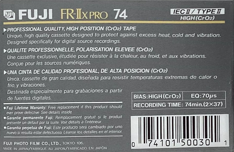 Compact Cassette Fuji FR-IIx Pro 74 Type II Chrome 1989 North America