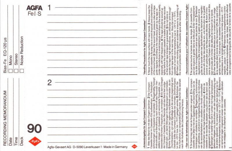 Compact Cassette AGFA Superferro HDX 90 "Fe I-S" Type I Normal 1982 Europe