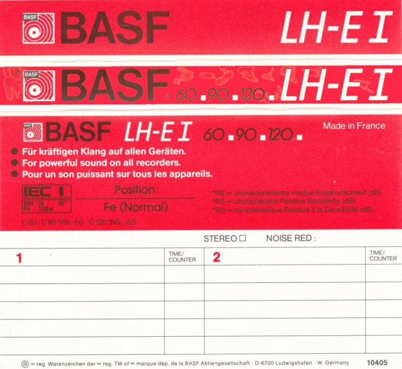 Compact Cassette BASF LH Extra I 90 "LH-E I" Type I Normal 1985 North America