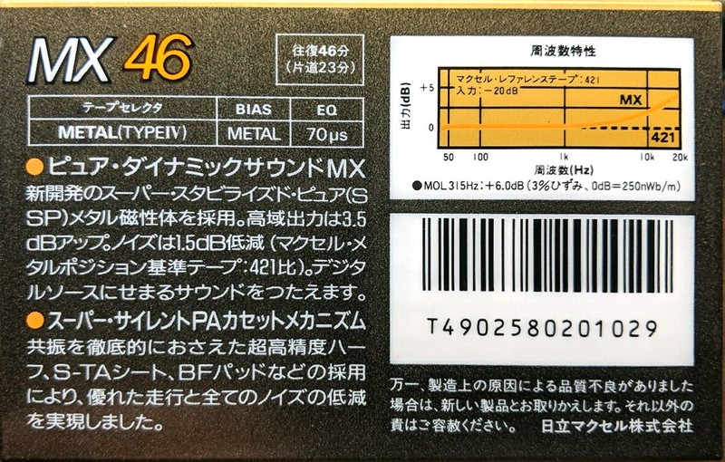 Compact Cassette Maxell MX 46 Type IV Metal 1986 Japan