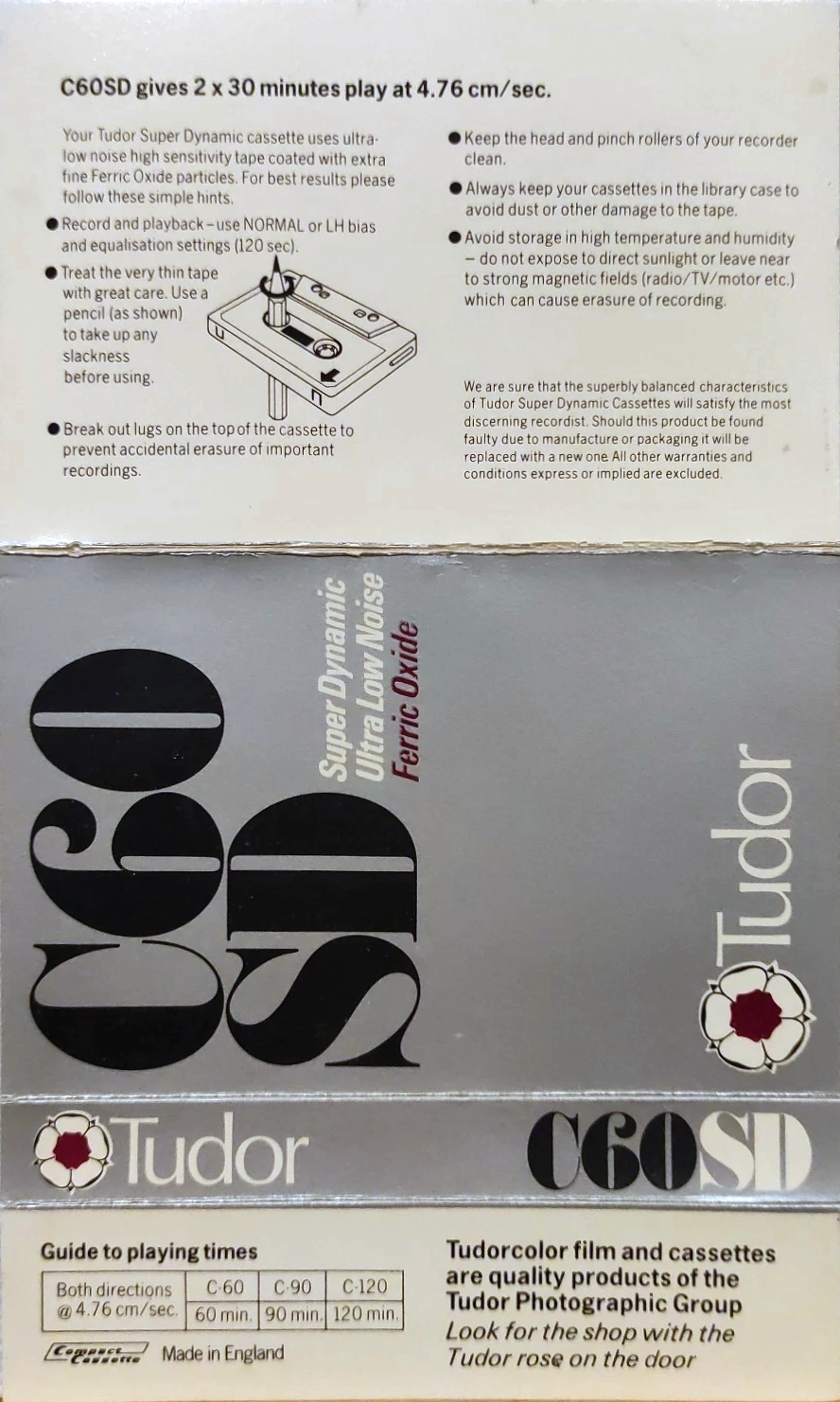 Compact Cassette Tudor Photographic SD 60 Type I Normal UK