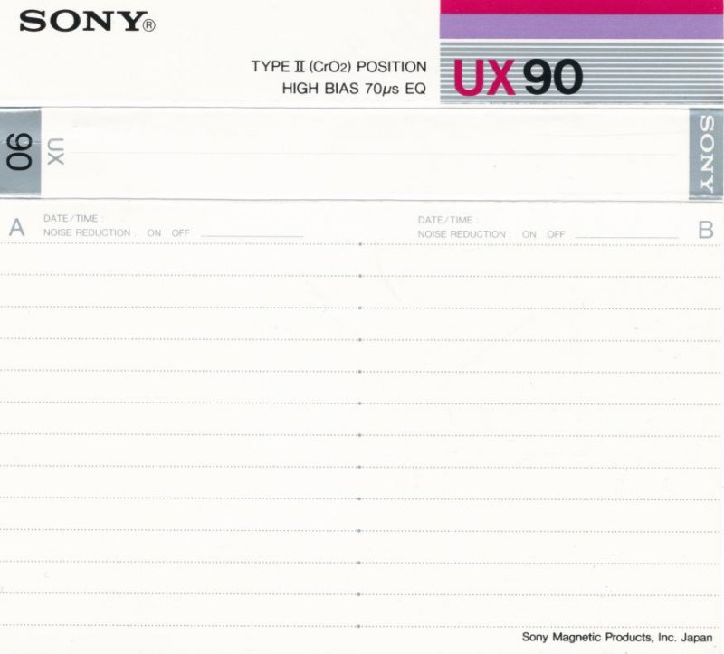 Compact Cassette Sony UX 90 Type II Chrome 1986 USA