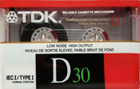 Compact Cassette TDK D 30 Type I Normal 1988 North America