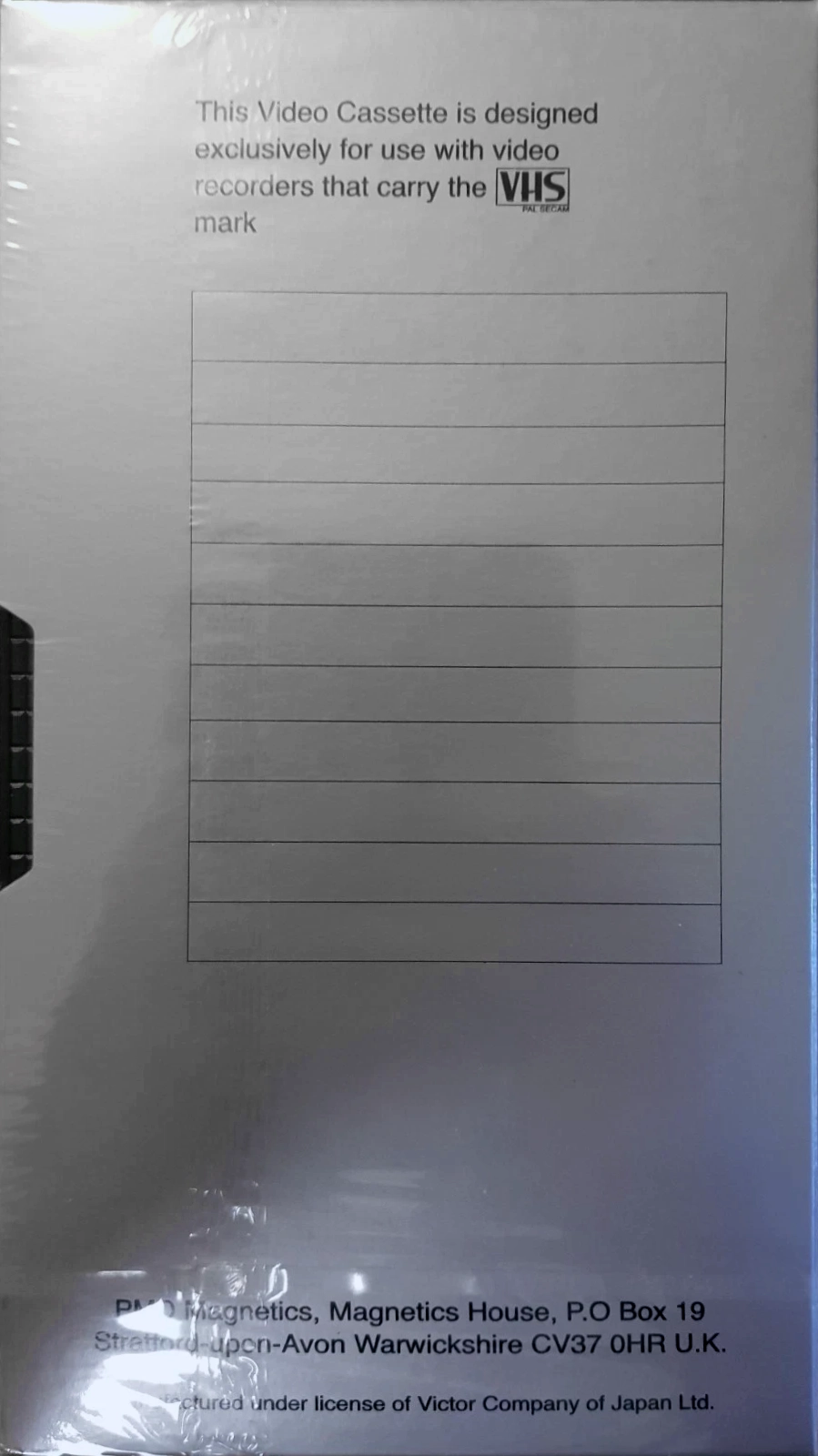 VHS, Video Home System PMD 240 Type I Normal 1993 UK