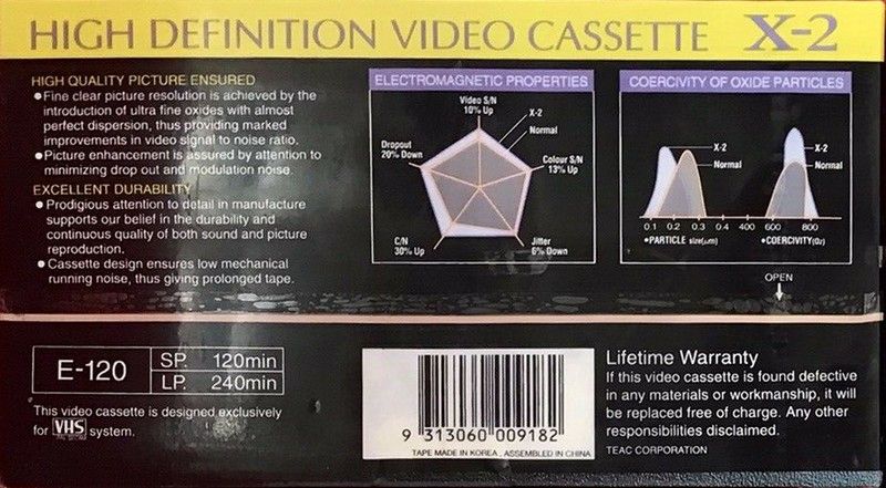 VHS, Video Home System Teac X-2 120 Type I Normal Europe