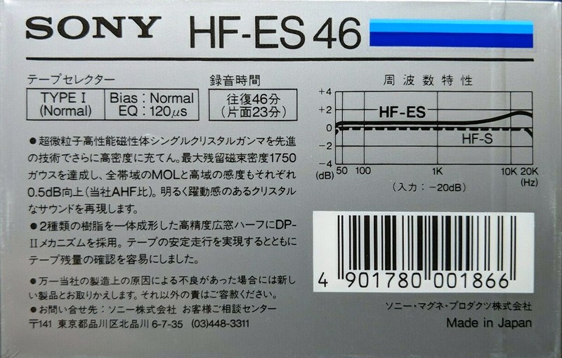 Compact Cassette Sony HF-ES 46 Type I Normal 1985 Japan